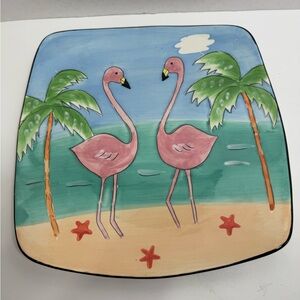 Pink Flamingo Ceramic Serving Platter - Tropical Beach Design